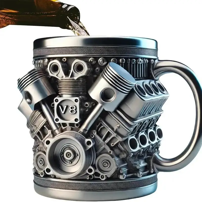 

V8 Engines Stainless Steel Cup,Personalized Coffee Mug with Insulated Handle,Perfect for Car Lovers Gifts,Mechanics, Birthday