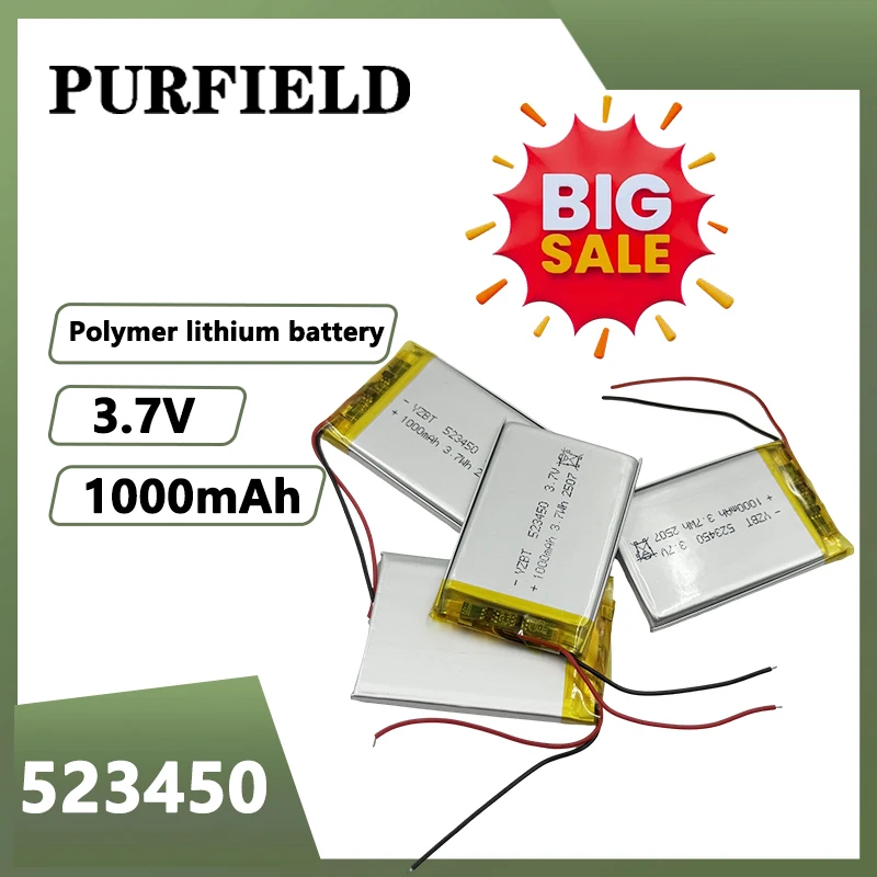 PURFIELD 523450 3.7 فولت 1000 مللي أمبير بطاريات ليثيوم بوليمر ليثيوم قابلة لإعادة الشحن تحل محل Navitel N500 في جهاز استقبال بلوتوث الخاص بي
