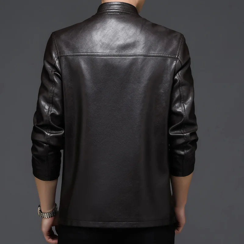 Top Grade Men Leather Jacket 2023 New Autumn and Spring Business Casual Classic Embroidered Pu Motorcycle Coat