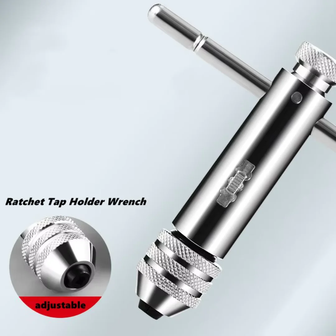 M3-8 M5-12 Adjustable T-Handle Ratchet Hand Tap Holder Wrench Extended Tapping Forward and Reverse Hand Tapping Accessories Tool
