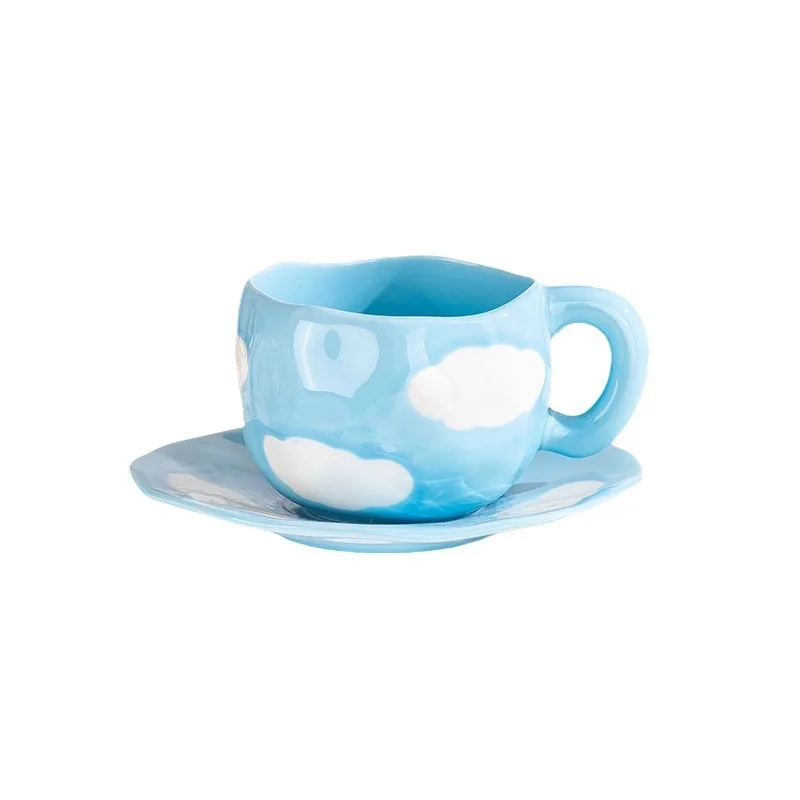 300Ml hand-held ceramic coffee cup and plate cute mug hand-painted ceramic cup and plate