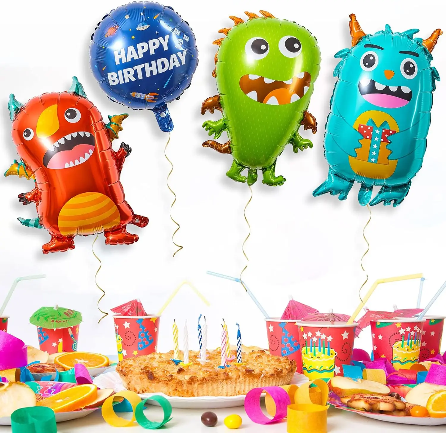 5pcs Monster Party Balloon Set Cute Monster Style Theme Birthday Party Aluminum Foil Balloon Set Decoration