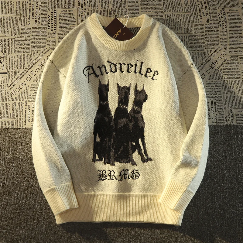 Vintage Oversize Women Sweater Doberman Dog Knit Goth Sweater Winter Harajuku Korean Style Clothing Fashion Aesthetic Streetwear