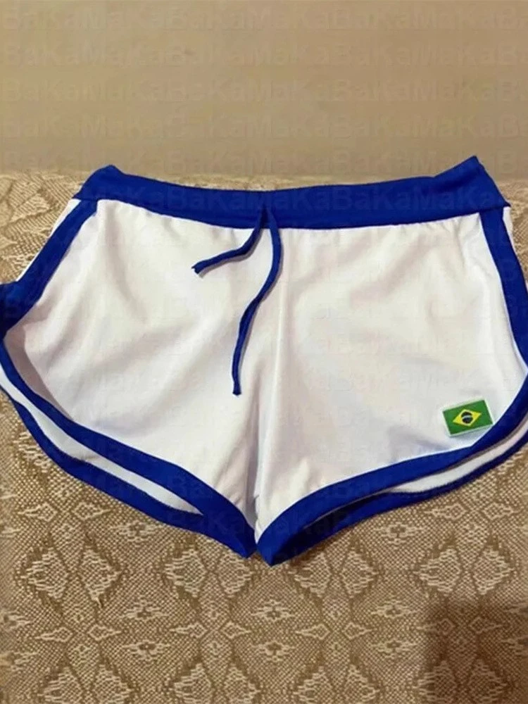 2025 Summer European and American Women's Y2K Spicy Girl Slimming and Color Contrasting Casual Sports Pants Beach Shorts