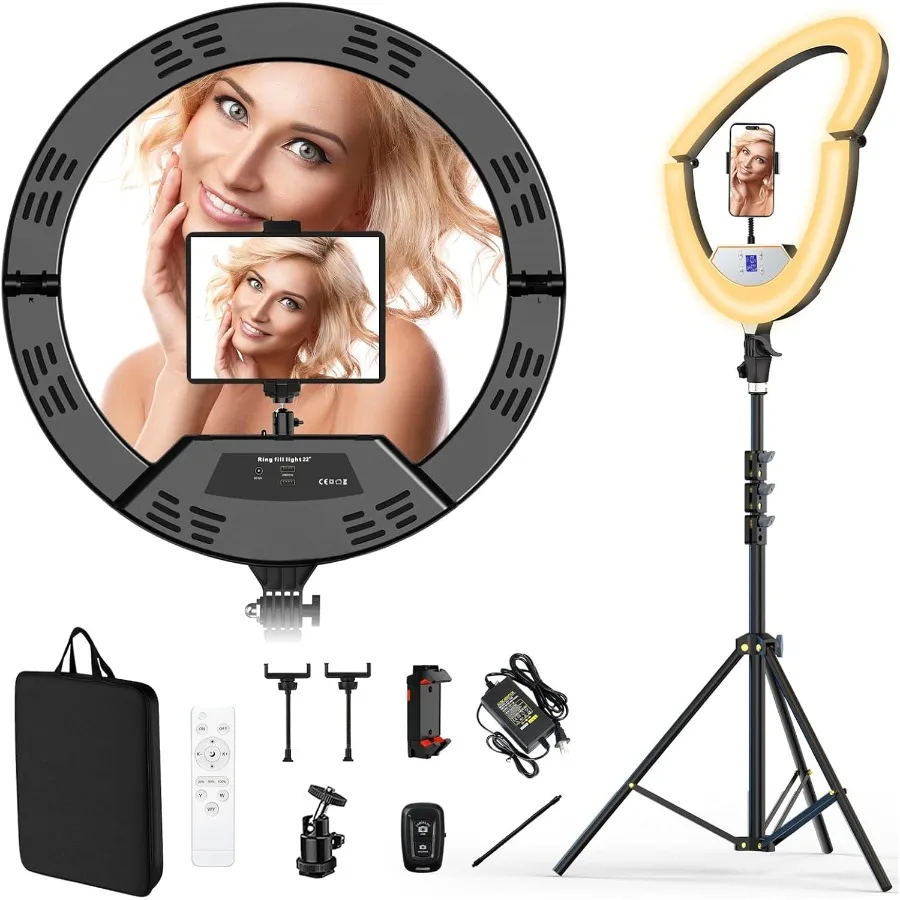 18 Large Ring Light with 60 Adjustable Tripod Stand for iPhone and iPad Portable Foldable BiColor LED Ring Light with 2500K6500