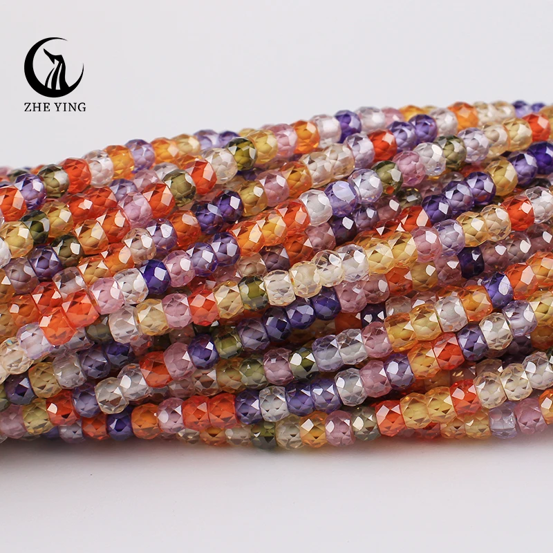 Faceted AAA Zircon Stone Beads Top Quality Gemstone Rondelle Mix Color Cubic Zirconia Stone Beads for Jewelry Making