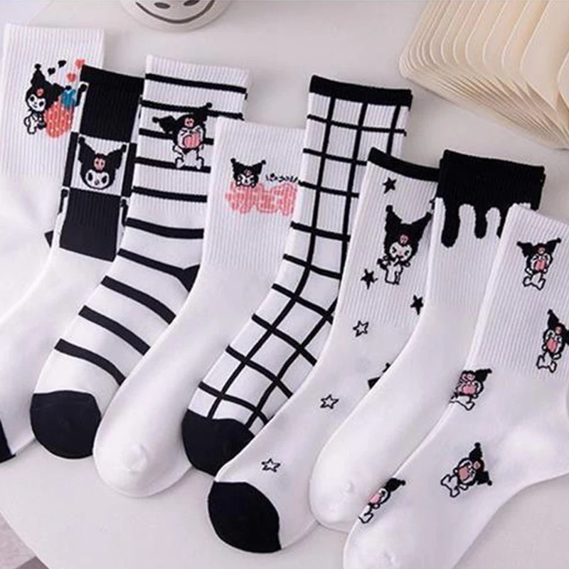 New Sanrio Kuromi Kawaii Socks Cartoon Winter Versatile White Stocking High Beauty Student Socks Girl Birthday Gift For Children