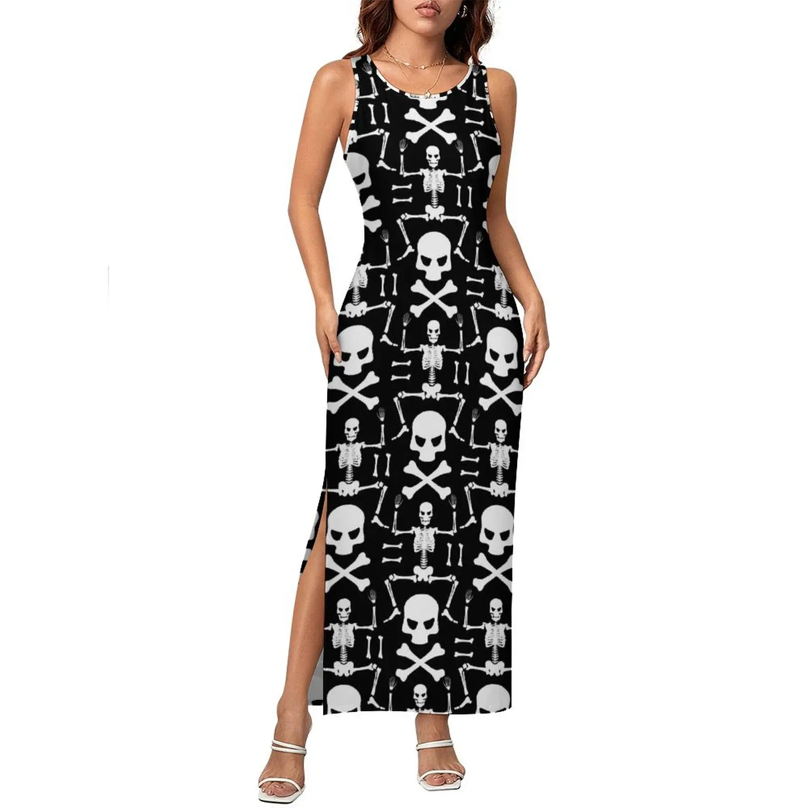 Womens Skeleton Dress Bone Skulls Street Fashion Bodycon Dress Spring Sleeveless Modern Maxi Dresses Custom Oversized Vestidos