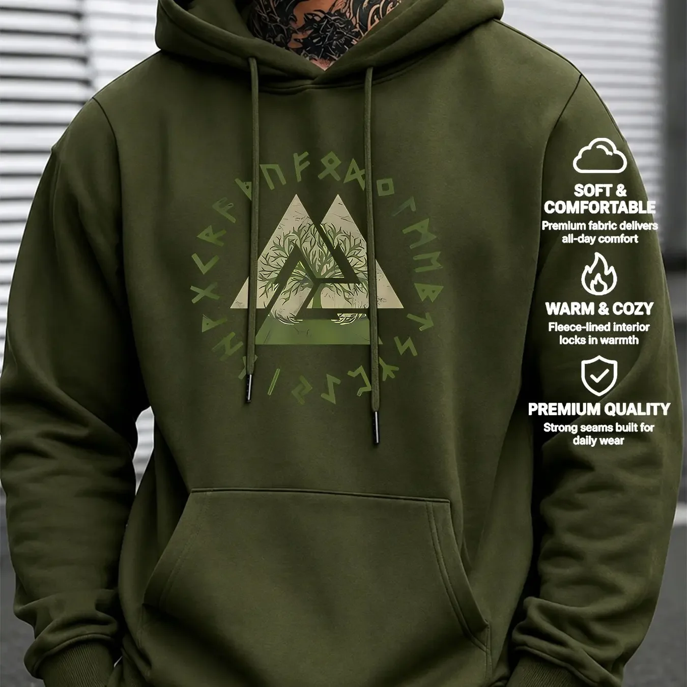 Men'S Style Hooded Sweatshirt Nordic Rune Runic Triangle Totem Retro Print Western Vintage Mature Men'S Top