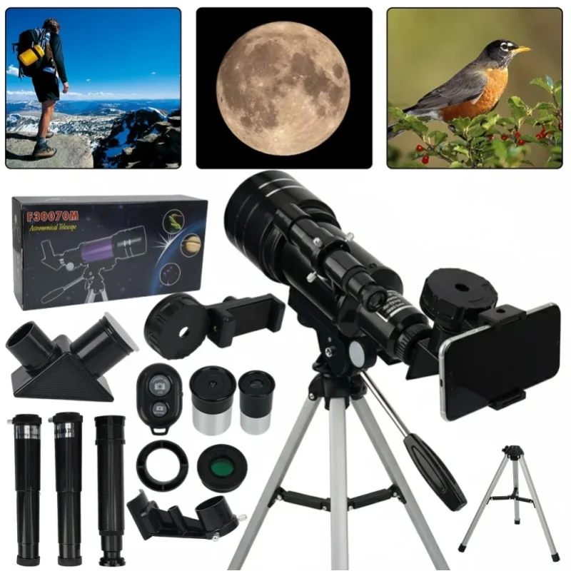 Teleskop z aperturą 70 mm, ogniskową 400 mm, ręcznym systemem ustawiania ostrości 15-150x, przenośny, astronomiczny teleskop do użytku na zewnątrz, z wygodnym ręcznym ustawianiem ostrości, łatwym — 2