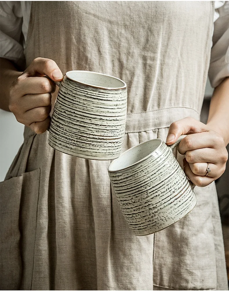 Japanese irregular thread mugs, ceramic water cup, large capacity, vintage coffee cups