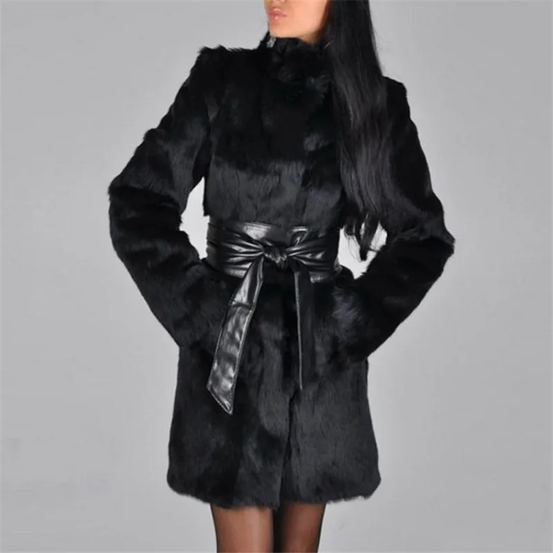 Autumn winter Black 3XL Jackets Lmitation Fur coat Overcoat Street Fashion Casual Warm Imitation Fur Water Mink Long pu leather