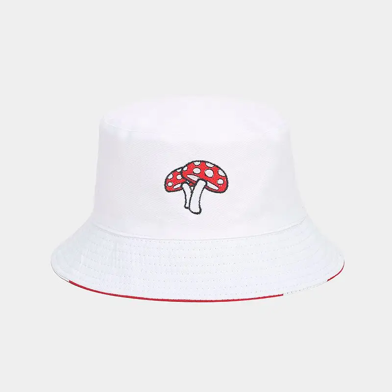 2023 Four Seasons Cotton Cartoon Mushroom Print Bucket Hat Fisherman Hat Outdoor Travel Sun Cap for Men and Women 180