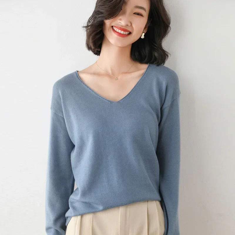 MRMT 2024 Brand New Women's Sweater Long-Sleeve Knitwear Loose V-neck Bottoming Shirt Women Shirt Tops For Female Sweaters