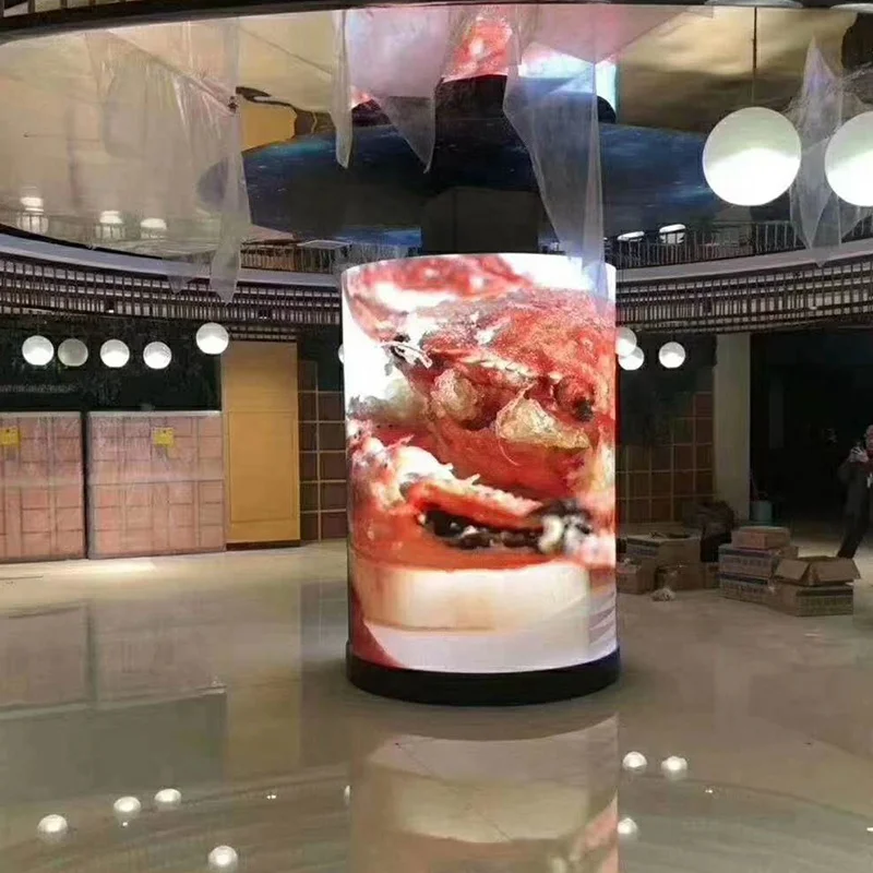 Indoor Newsroom Circular Curved Soft Flexible Led Display Screen Exhibition Trade Show Cylindrical Column Video Wall