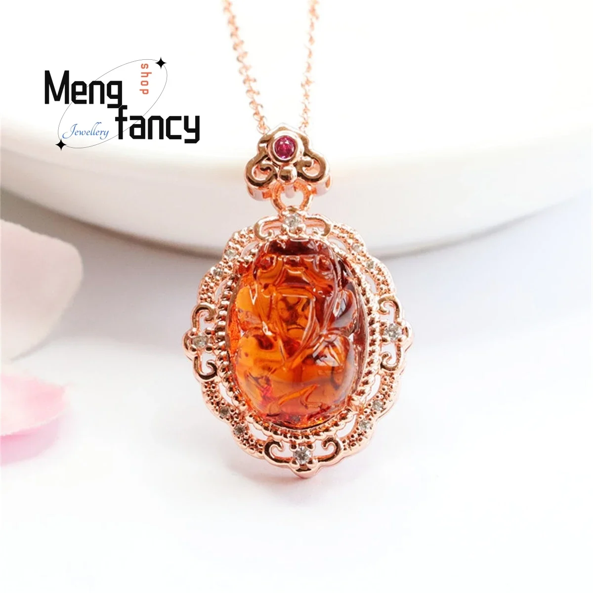 

Natural Blood Pearl Water Purifying Amber Pixiu Necklace Simple Elegant Personality Fashion Versatile Women Luxury Fine Jewelry