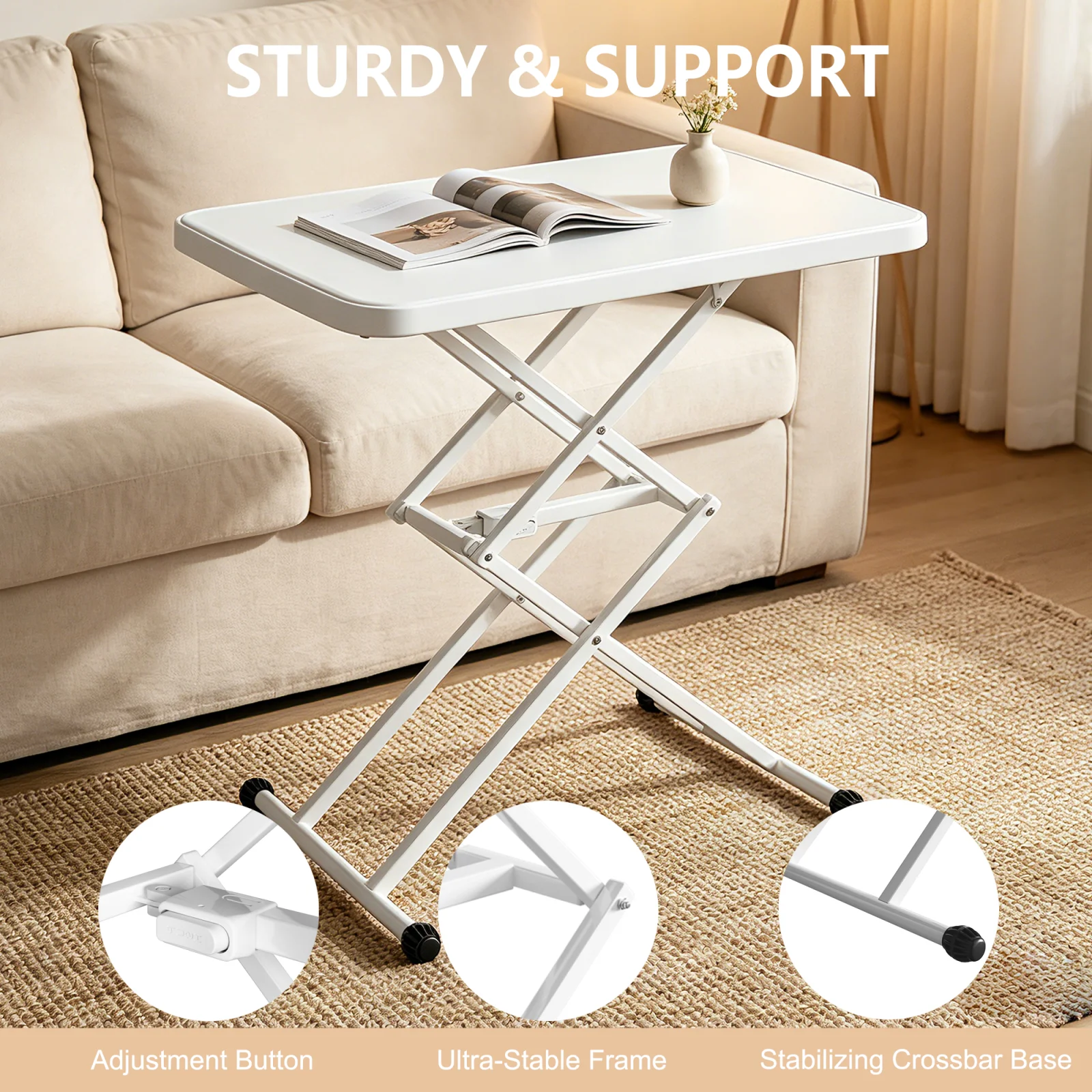 Portable Folding Computer Desk 4-Level Height Adjustable Compact Table with Plastic Steel Frame for Office Bedside Home
