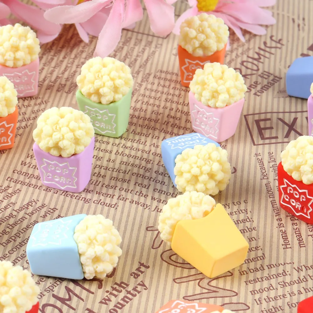 10PCS Simulation Popcorn Resin Food Miniature Dollhouse Play Food DIY Pendant Decor Mini Market Pretend Play Toys