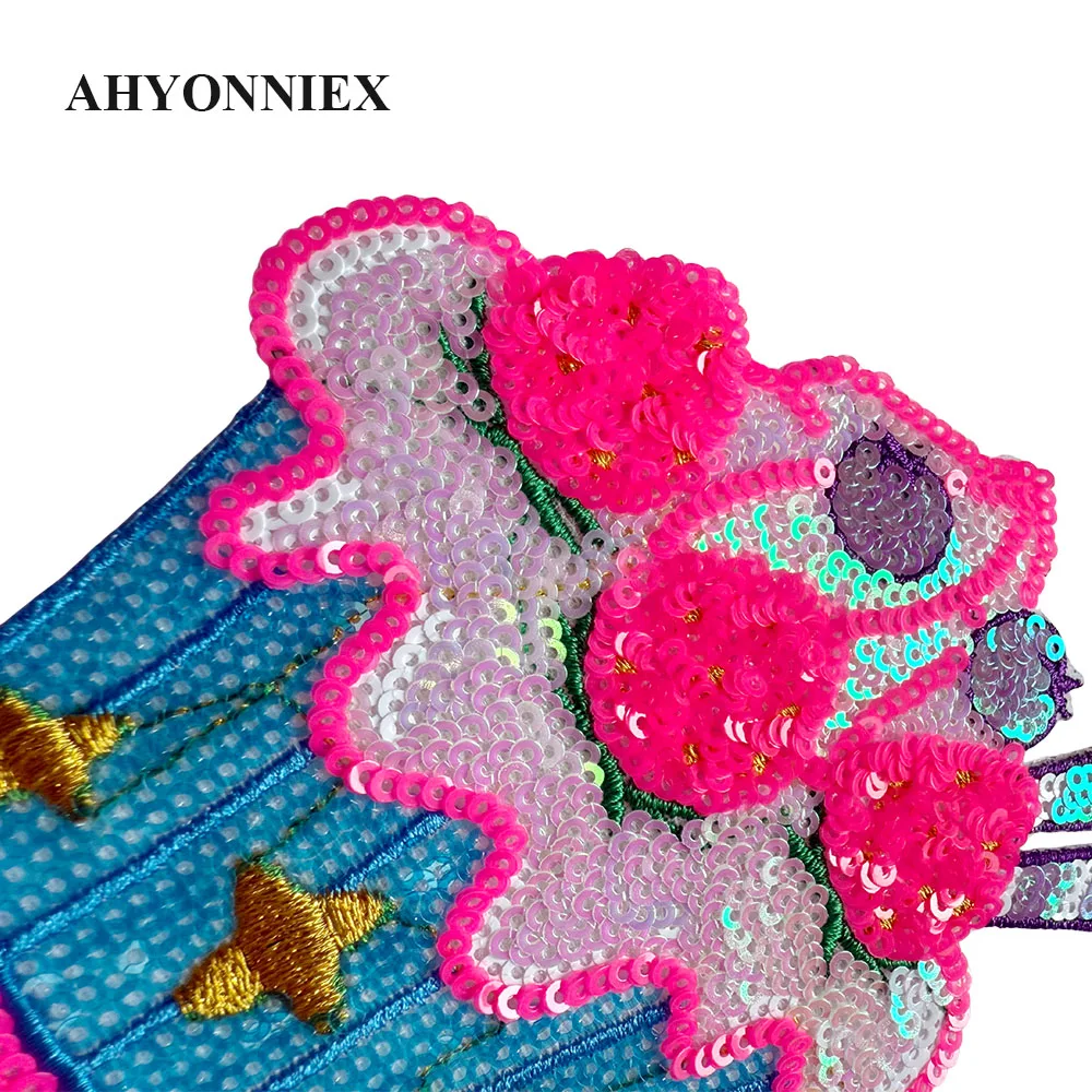 1 Piece 11*12 cm Sequined Cake Patch Fashion Shining Iron on Patch for Clothing DIY Decoration Accessories Back Adhesive