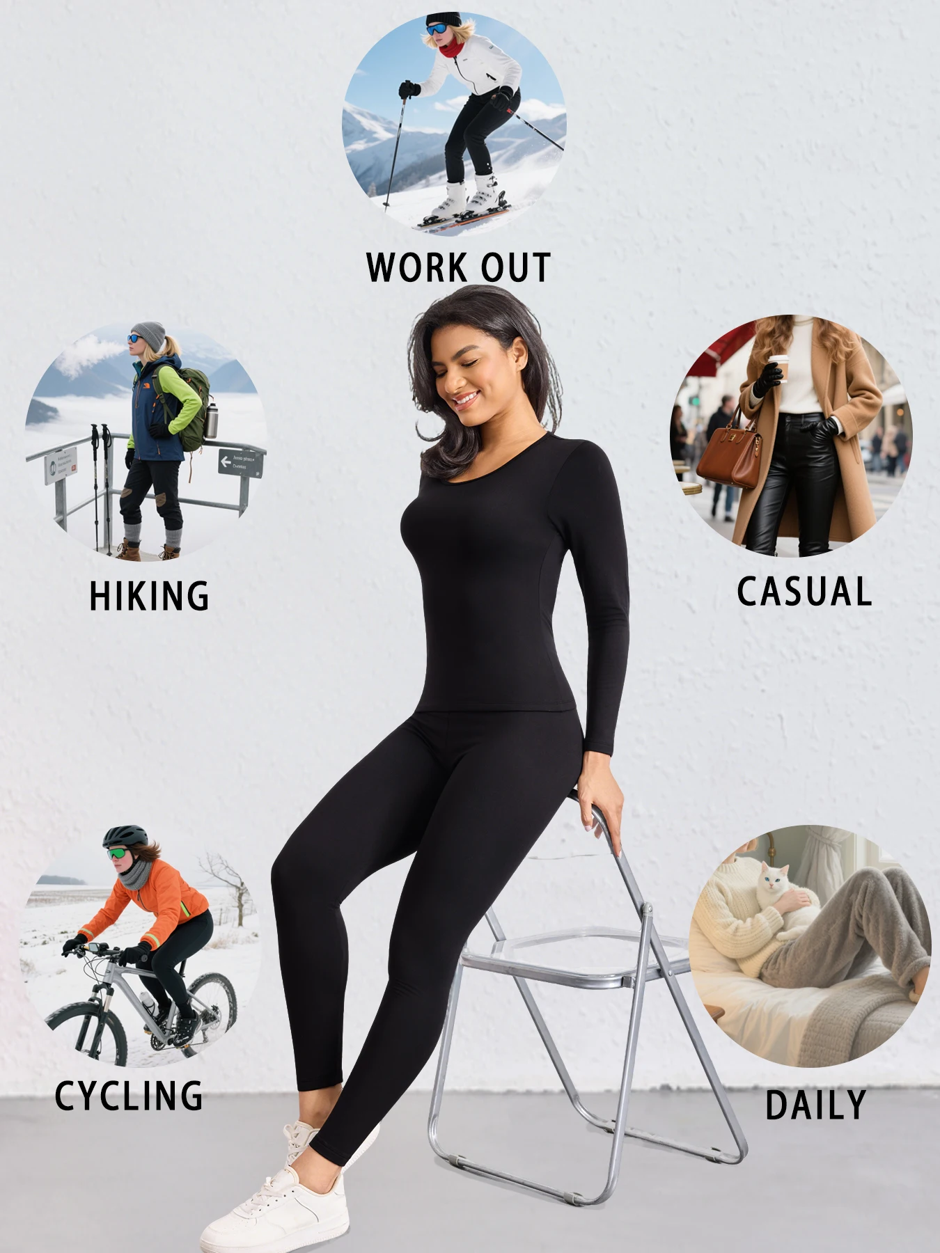 3-pak damskich super miękkich, ocieplanych polarem zestawów termicznych - zimowa bielizna, odzież domowa, zestawy piżam zapewniające komfort w chłodne dni