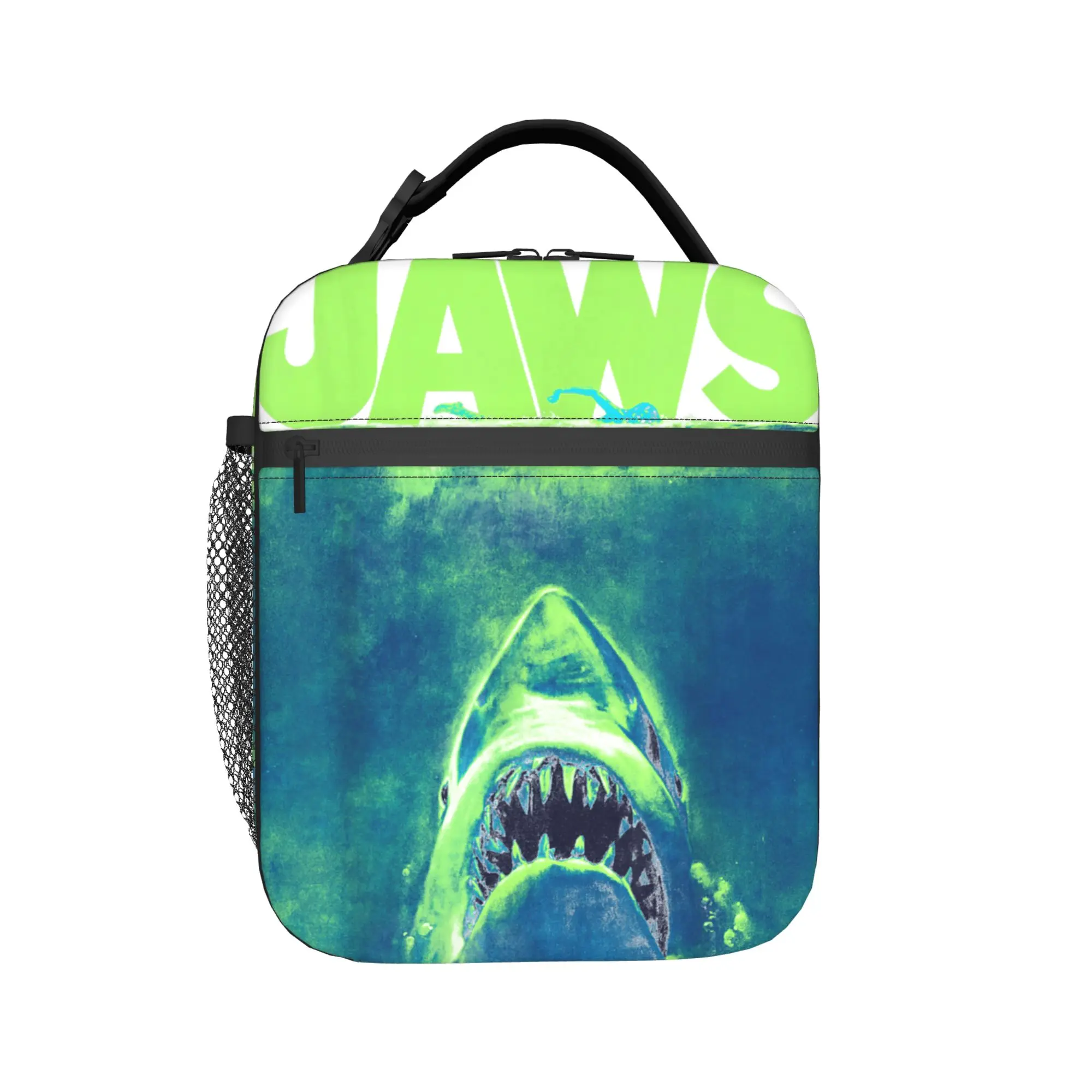 Jaws Surfacing Neon Poster Logo Lunch Bag Casual Travel Lunch Box Graphic Design Convenient Thermal Tote Handbags