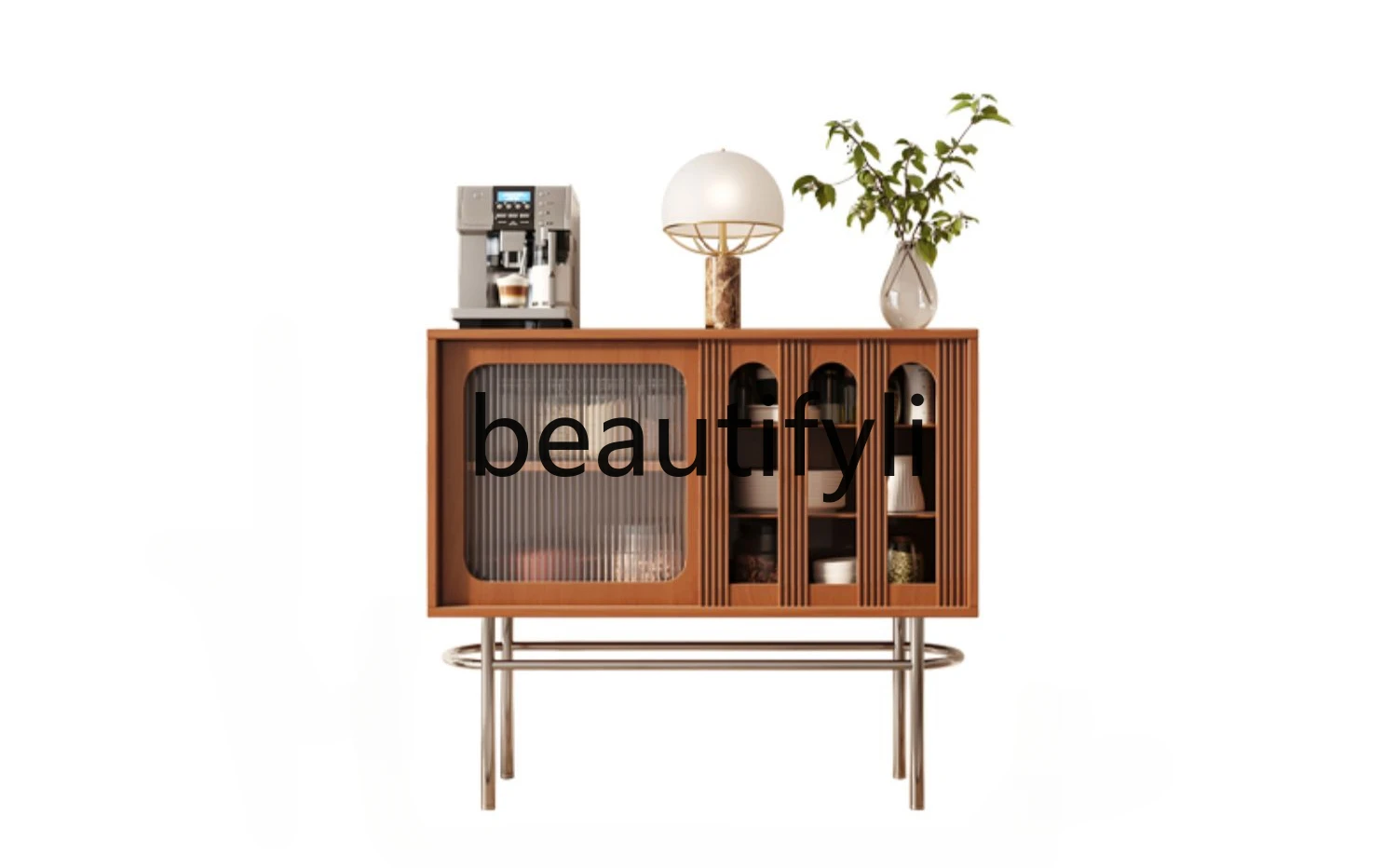 

Nordic style light luxury door cabinet, living room glass storage cabinet, simple retro style solid wood dining side cabinet