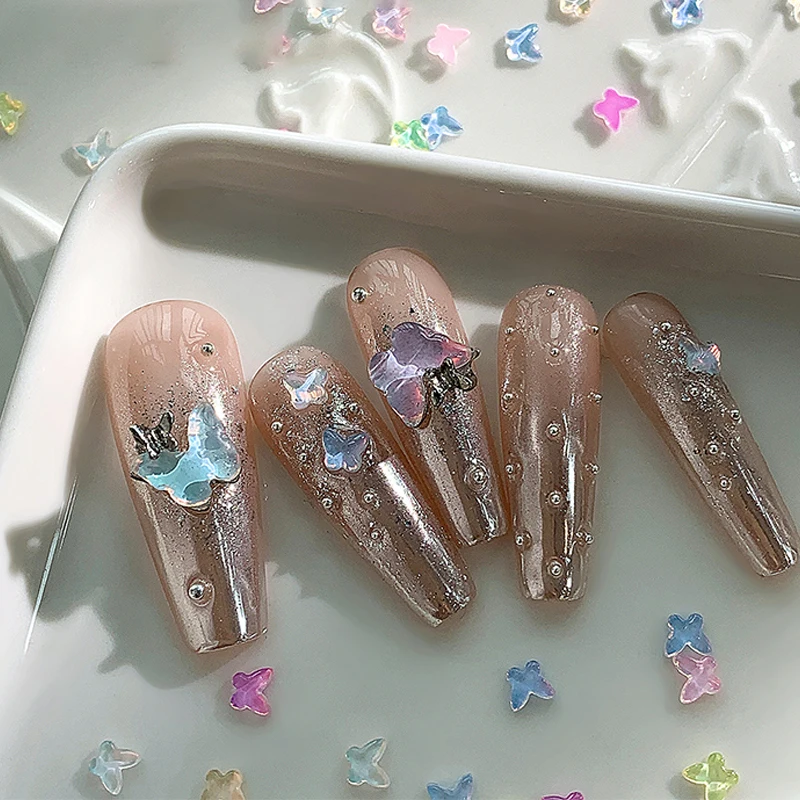سحر الفن الشفق ، اكسسوارات كاواي ، مصغرة 3D ، أحجار الأظافر ، ديكورات ديي ، 10 فراشة راين