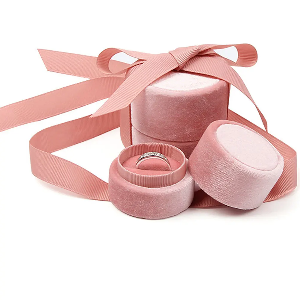 

Ribbon Ring Box Fashion Jewelry Storage Case Exquisite Gifts Wrapping Container for Wedding Proposal (Pink Size L)
