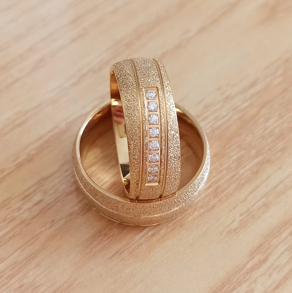 His and Hers Wedding Ring Set for Couples 8mm Men Women Marriage Alliance Dubai Gold Color Emery  Jewelry Big Usa Size 14 15