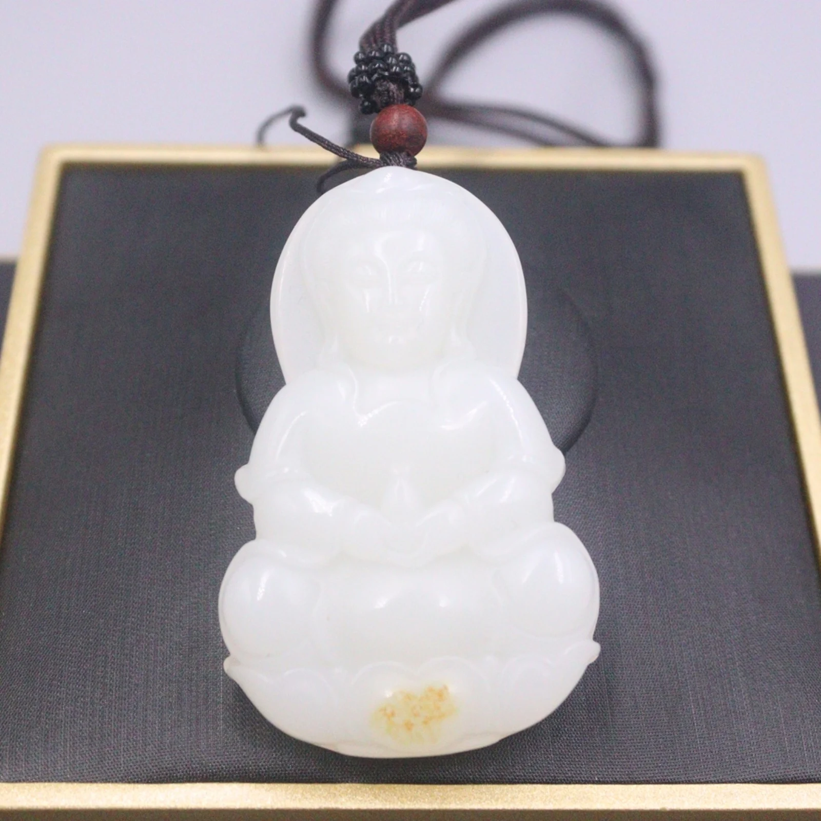 

Natural White Jade Nephrite Men Women Best Gift Bless Lucky Guanyin Buddha Pendant