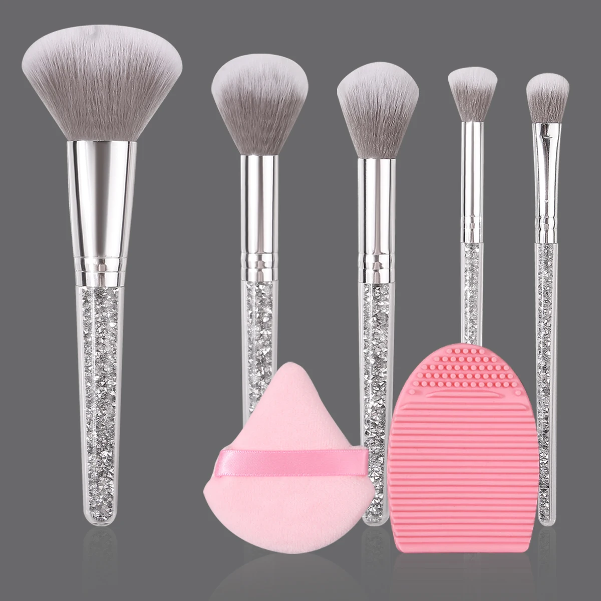Ensemble de pinceaux de maquillage, 5 pièces, manche en diamant, pour fard à joues doux, pour poudre, + 1 bouffée de poudre + 1 brosse de maquillage, outils de nettoyage