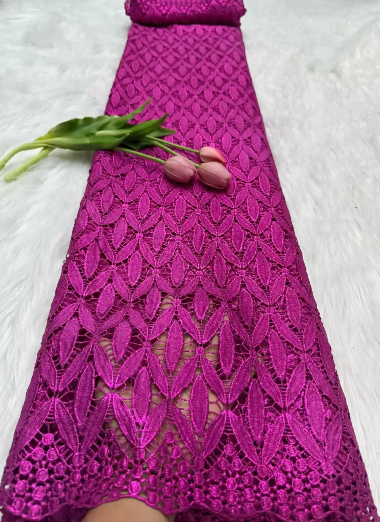 

2025 Nigerian High-Quality Tulle Lace Fabric for Sewing Wedding Party Dress Chiffon Guipure Embroidery Cotton 5Yard