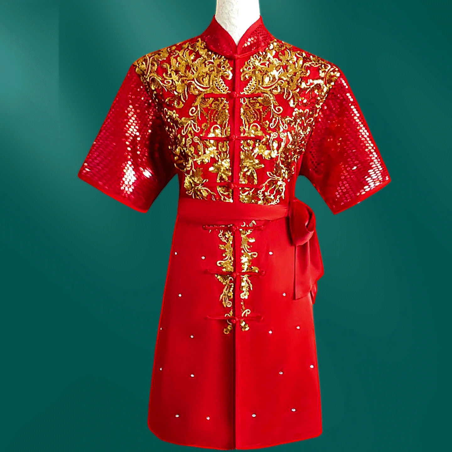 Yanwutang's new red simulated silk competition embroidered martial arts uniform, long fist suit, southern boxing suit, kung fu s