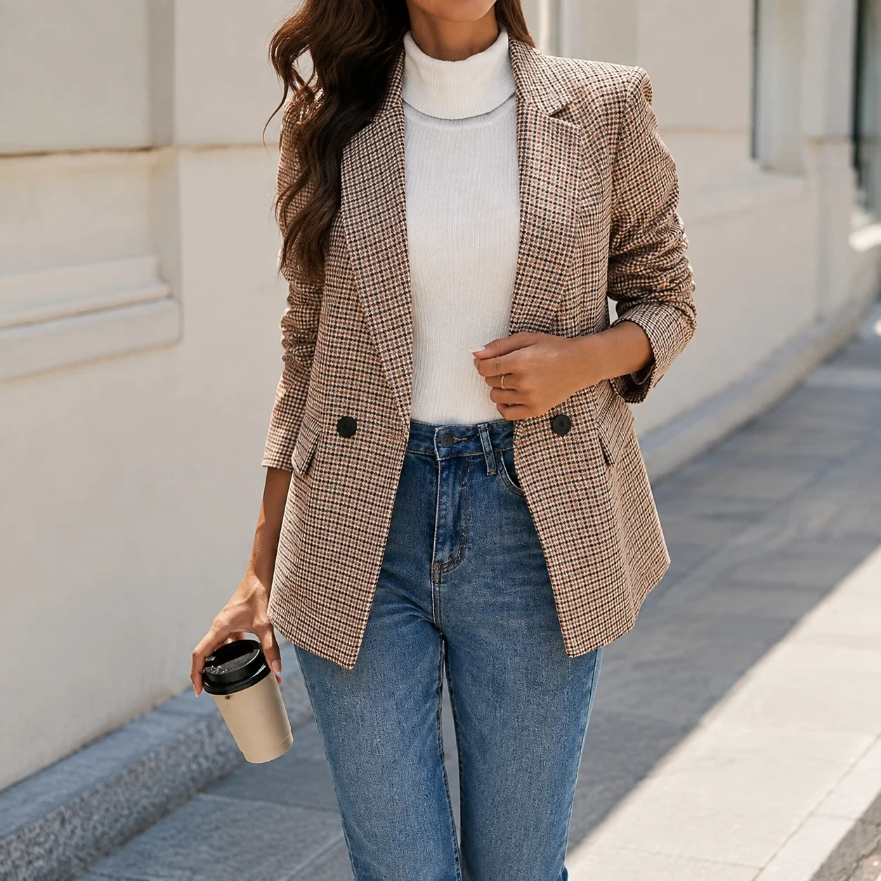 Button Detail Patchwork Suit Regular Length Elegant with Spring Blazer Single Button Closure Regular Fit Long Sleeve Women Suit