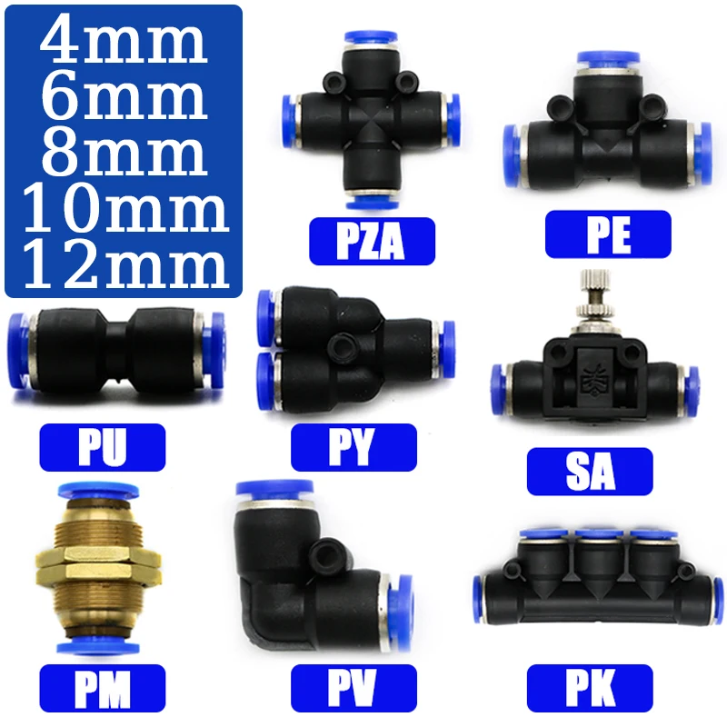 Air Pneumatic Fittings PU PV PY PE PM PZA PK SA  4mm 6mm 8mm 10mm 12mm Plastic Fitting Hose Quick Couplings Pipe Connector