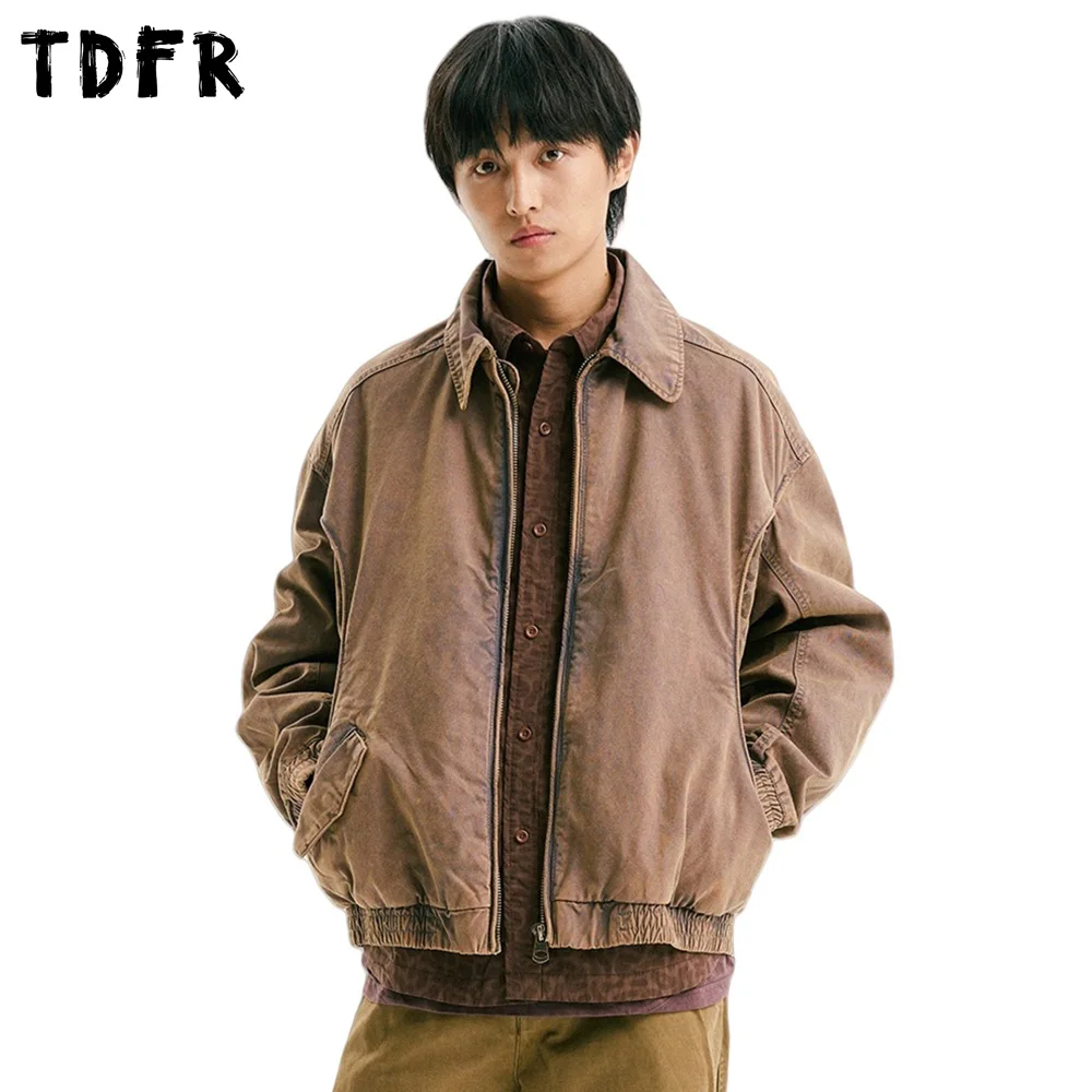 

Retro Patchwork Cargo Jacket Mens Pocket Safari Style Autumn Winter Washed Distressed Lapel Loose Long Sleeve Outerwear Man
