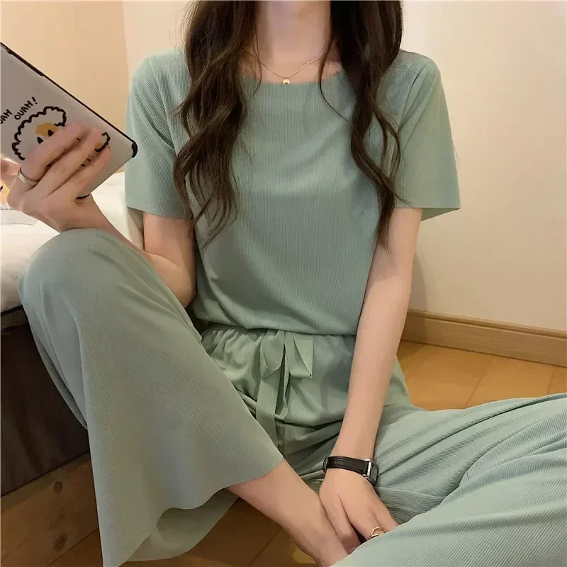 Summer Ice Set Two Home Pajamas Suit Pyjamas Wear Piece Women's Pijamas Silk For Clothes Sleepwear Female Nightwear