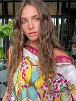 Women Off Shoulder Scarf Print Top Asymmetrical Hem Satin Fashion Blouse 2026 Summer Boho Elegant Vacation Casual Fashion Tops - Image 5