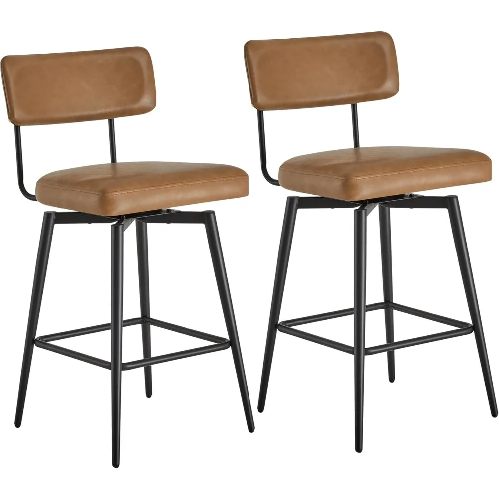 

Swivel Counter Height Bar Stool Chairs Set of 2, 27.4" Faux Leather Upholstered Counter Stools with Back and Metal Frame