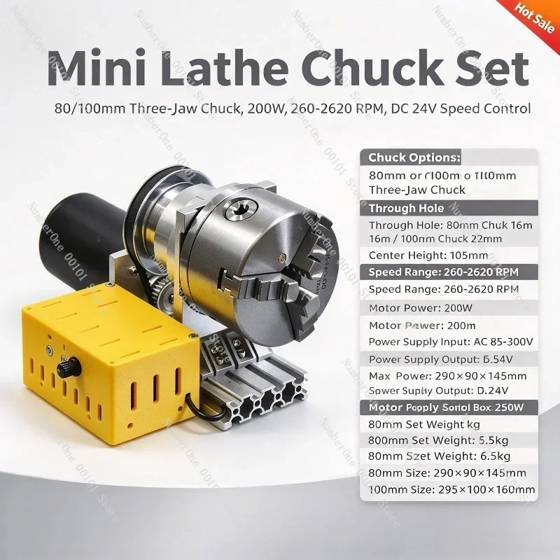 200W Stepless Speed Mini Lathe, Belt Drive with 100mm OD Chuck, High Precision Low Noise Machine for Polishing & Grinding