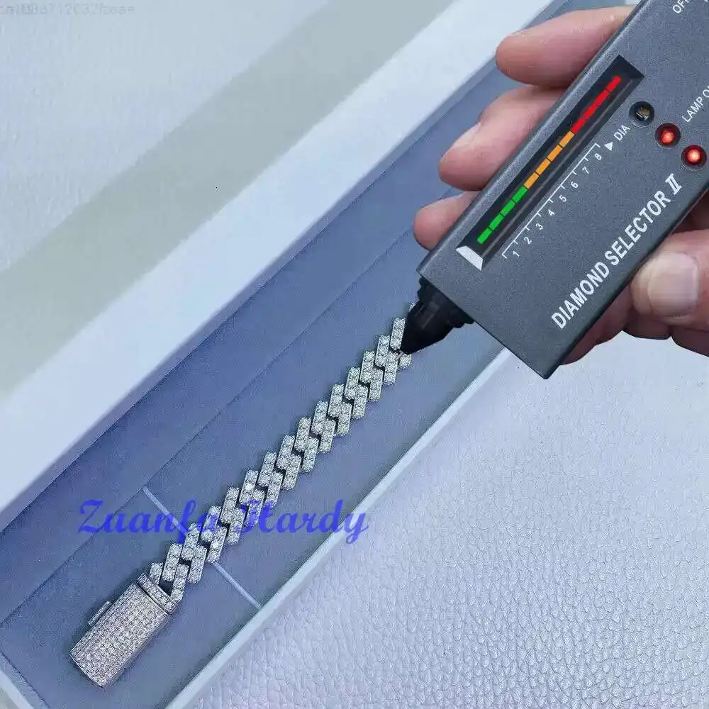 

Пользовательские Vvs Муассанит Алмазные Кубы Ланцюги Хип-Хоп Рэпер 6 мм 8 мм 10 мм 12 мм 15 мм 925 Серебряный Мужской Кубинский Браслет-Цепочка