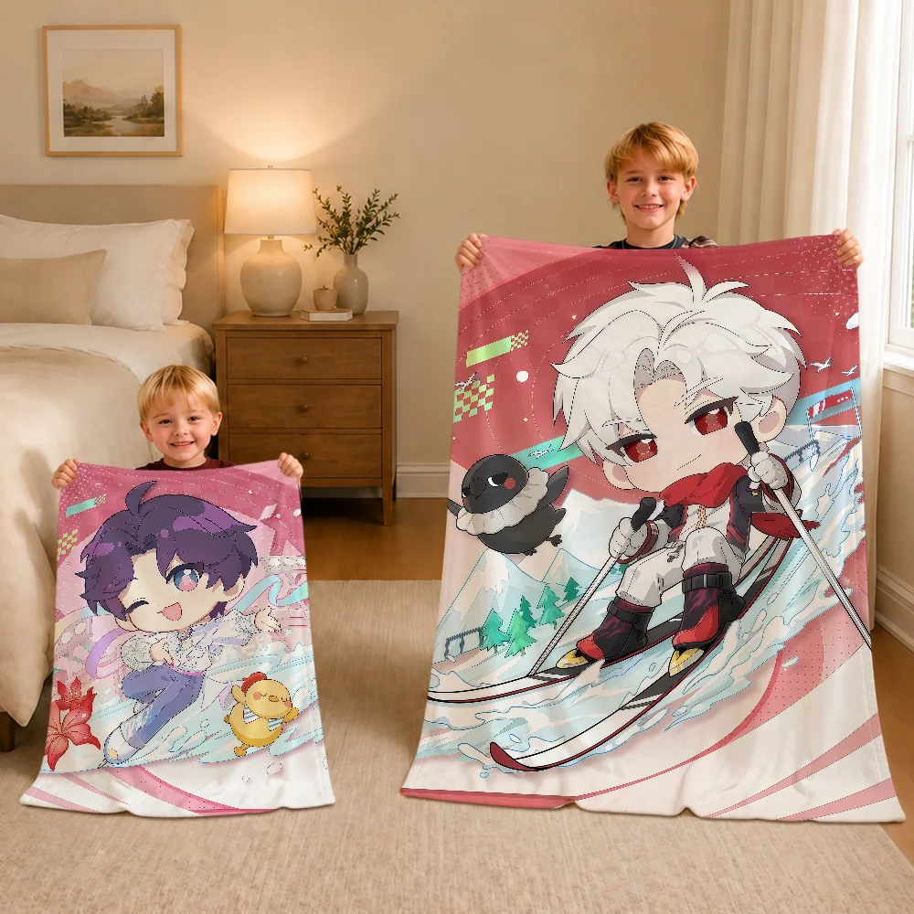 Sylus Ski Love And Deepspace Game Chibi Warm Soft Plush Blanket For Sofa Living Room Nap Home Bedroom Gift Flannel Pet Hogar