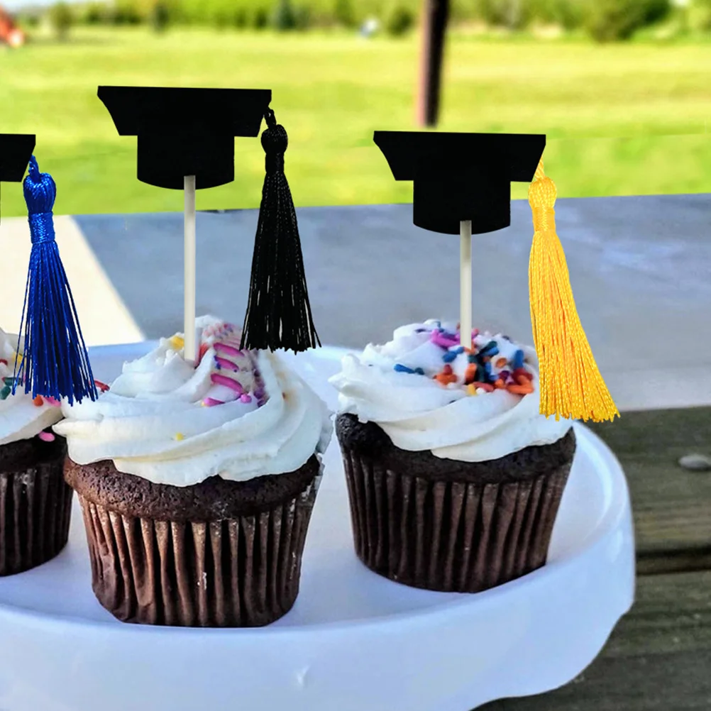 

12Pcs Graduation Hat Toppers Safe Sanitary Excellent for Cake Decor Create Beautiful Scenes Graduation Hat Cake Topper