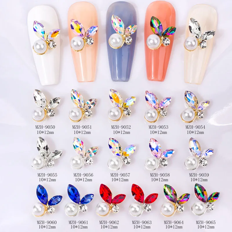 

10pcs/Lot Luxury Charms Jewelry Pearl Decor Crystal Rhinestone For Manicure Decoration Nail Figures Parts Flatback Gems With Gel