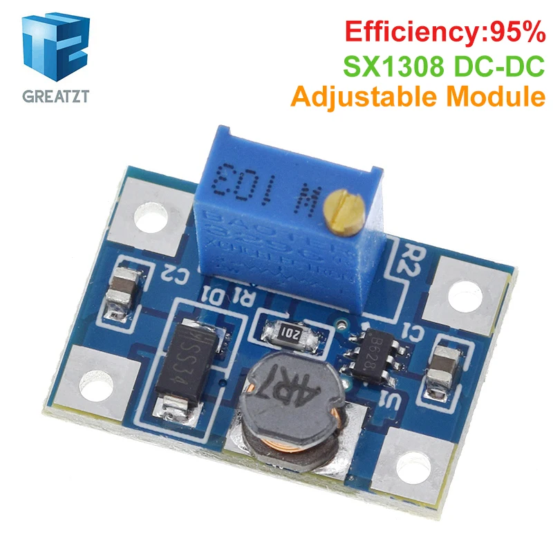 GREATZT 1/2/4PCS 2-24V to 2-28V 2A DC-DC SX1308 Step-UP Adjustable Power Module Step Up Boost Converter for DIY Kit