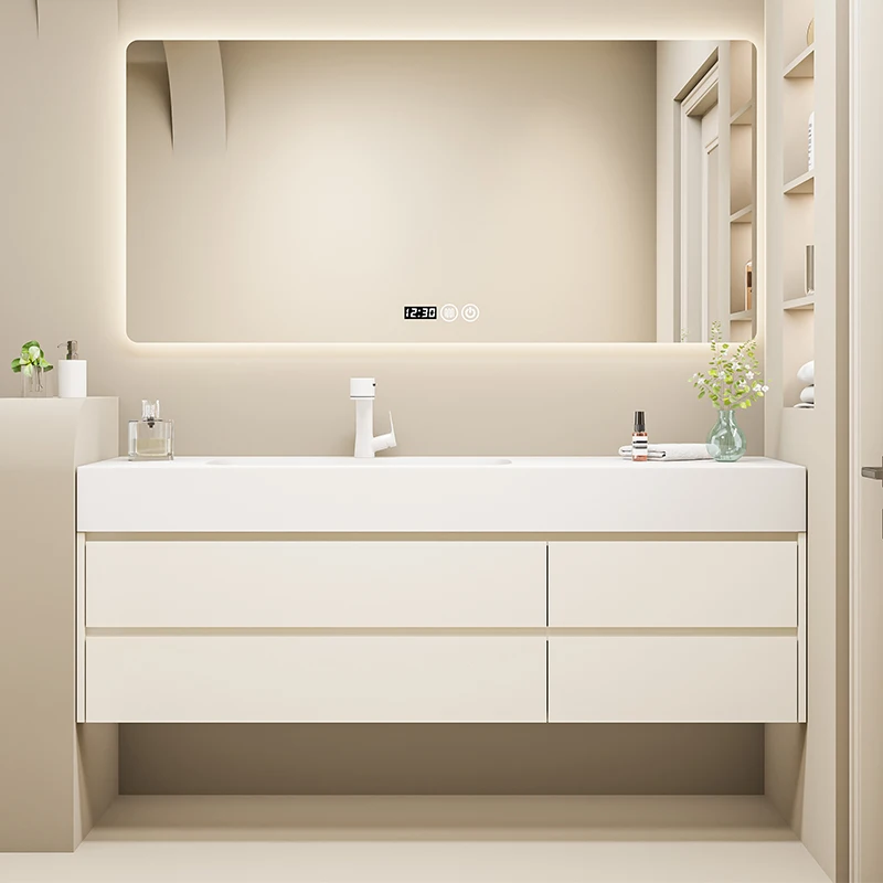 

Integrated basin and cabinet combined bathroom hand washing basin solid wood modern simplicity.