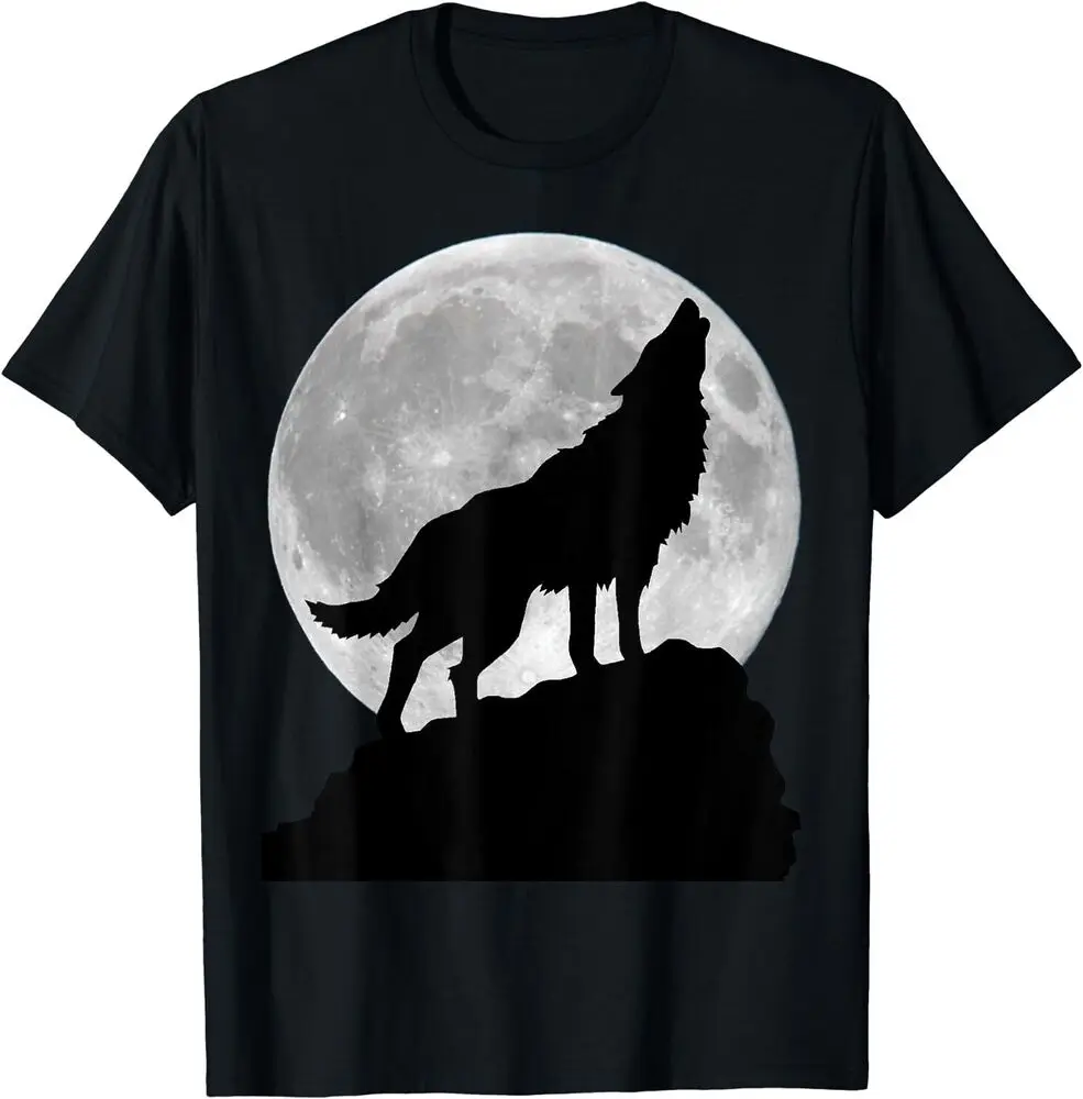 Wolf in moon light T Shirt - Cool full dog pup howling tee Fun Printed Clothing Y2K SummerCartoon vintage Luxury oversized