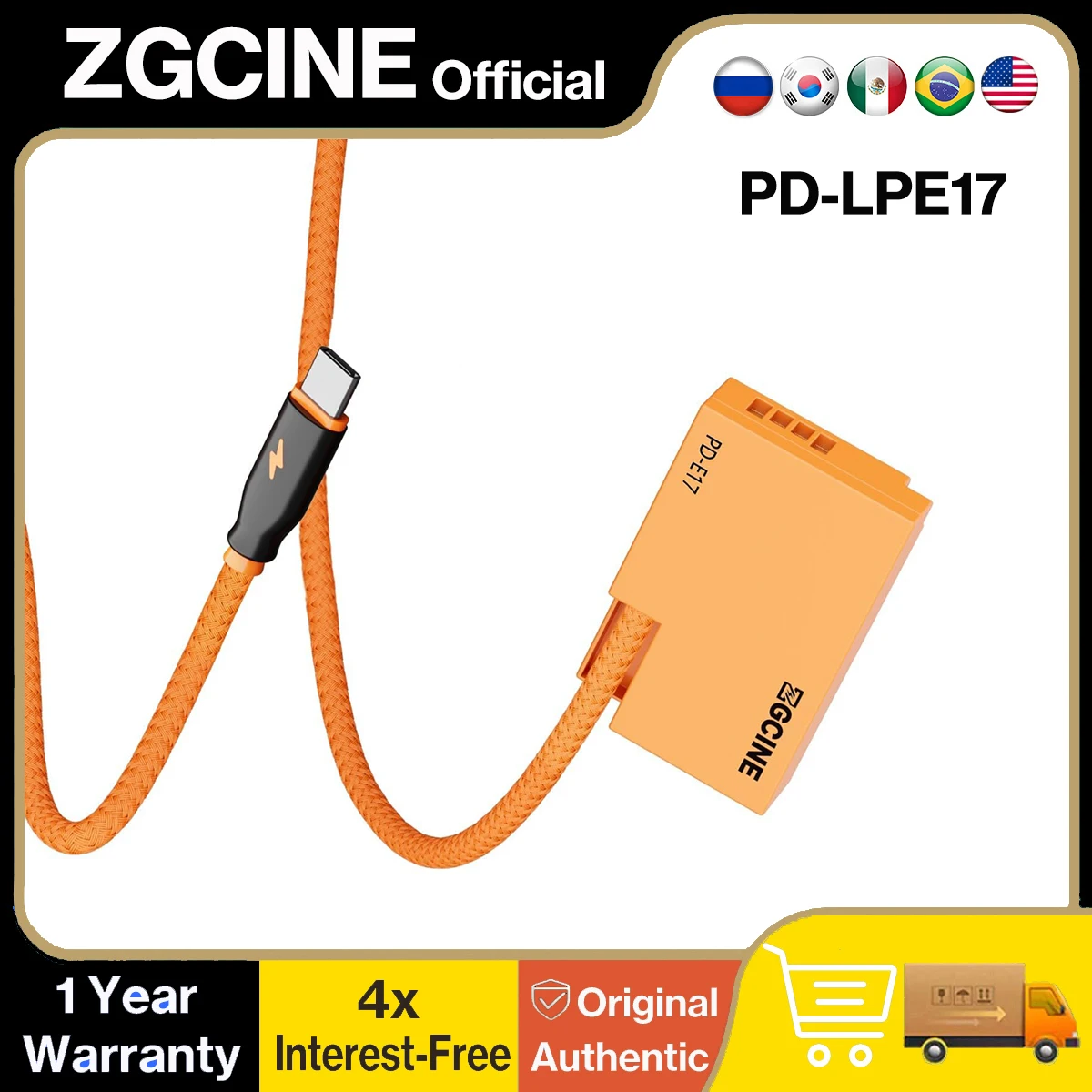ZGCINE USB-C PD to LP-E17 Dummy Battery Cable for Canon R50 R10 R8 RP R100 200DII 850D 800D 77D M6II M6 M5 M3 R50V 760D 750D