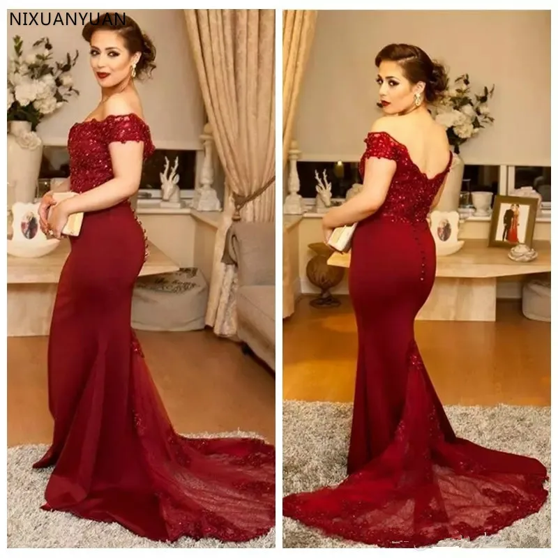 Bourgondië Custom Elegant Mermaid Formele Moeder Jurken 2023 Vestidos De Festa Lange Prom Jassen Bruid Monther Formele Kleding