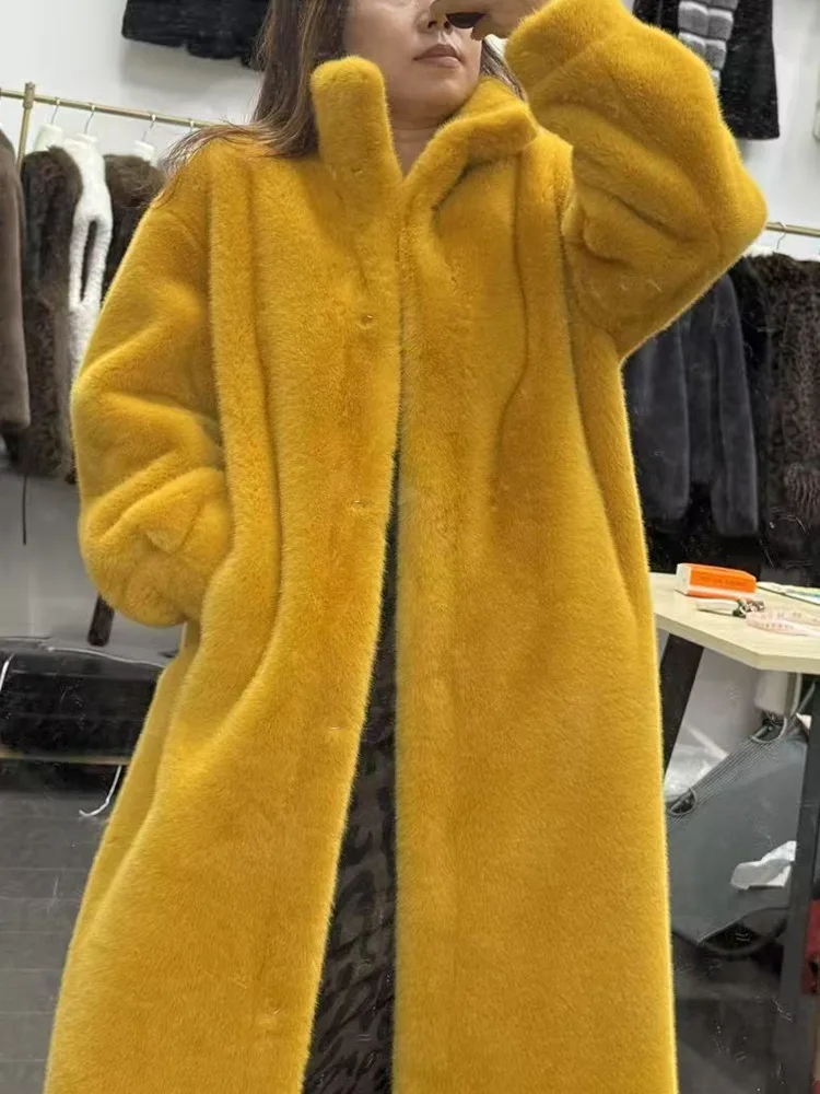 ZMEENNA vrouwen Lange Nepbontjas Winter Geel Pluche Oversized Jas Warme Bovenkleding Chic Zacht Shaggy Vest ZM3727